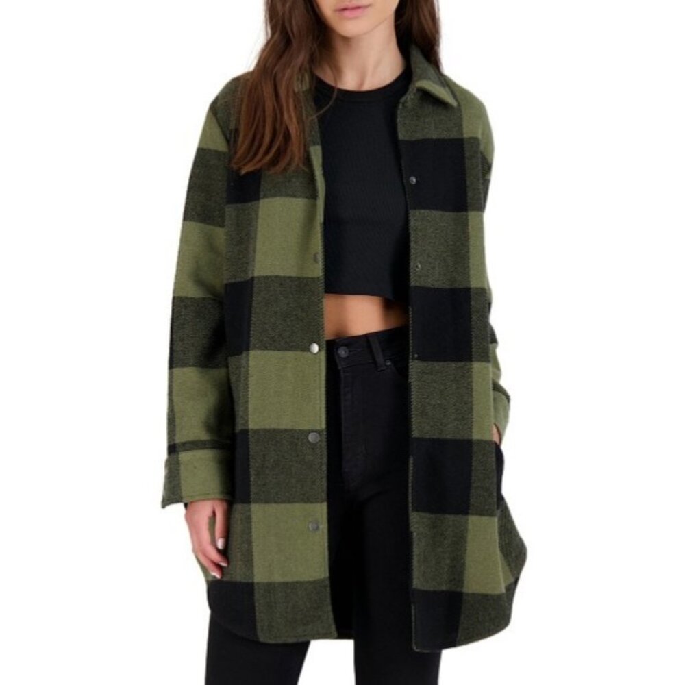 Bb Dakota Steve Madden Oversized Plaid Shirt Jacket Size S Green & Black